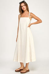 Ivory Shoulder Tie Midi Dress
