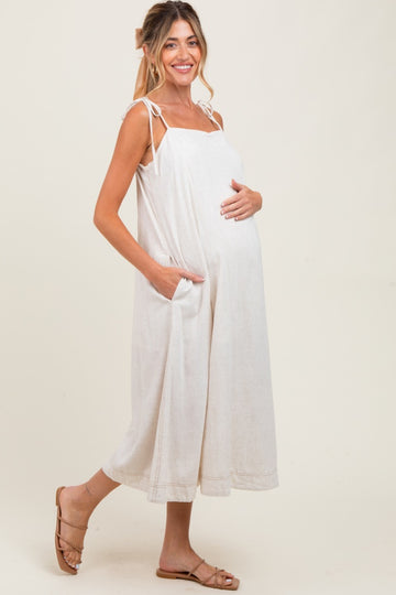 Ivory Shoulder Tie Maternity Midi Dress