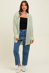 Light Olive Striped Oversized Maternity Button Down Shirt