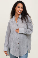Black Checker Plaid Oversized Button Down Maternity Shirt