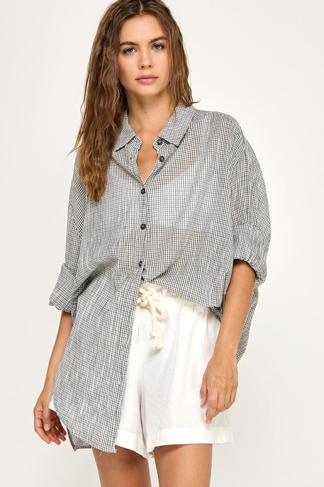 Black Checker Plaid Oversized Button Down Shirt
