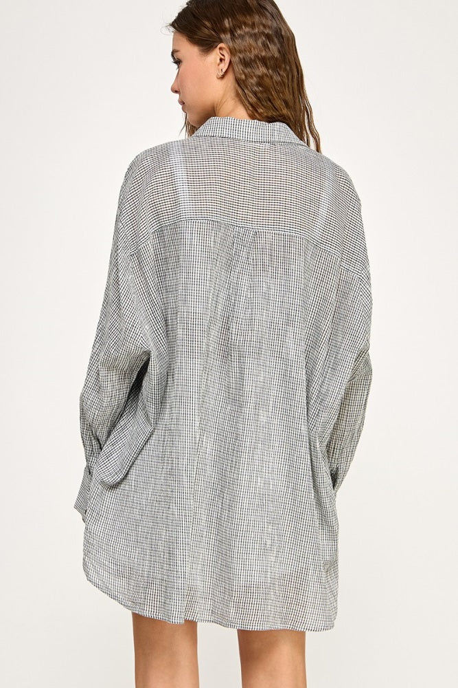 Black Checker Plaid Oversized Button Down Shirt