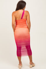 Orange Ombre Mesh One Shoulder Maternity Midi Dress