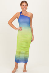 Lime Ombre Mesh One Shoulder Midi Dress