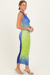Lime Ombre Mesh One Shoulder Midi Dress