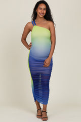 Lime Ombre Mesh One Shoulder Maternity Midi Dress