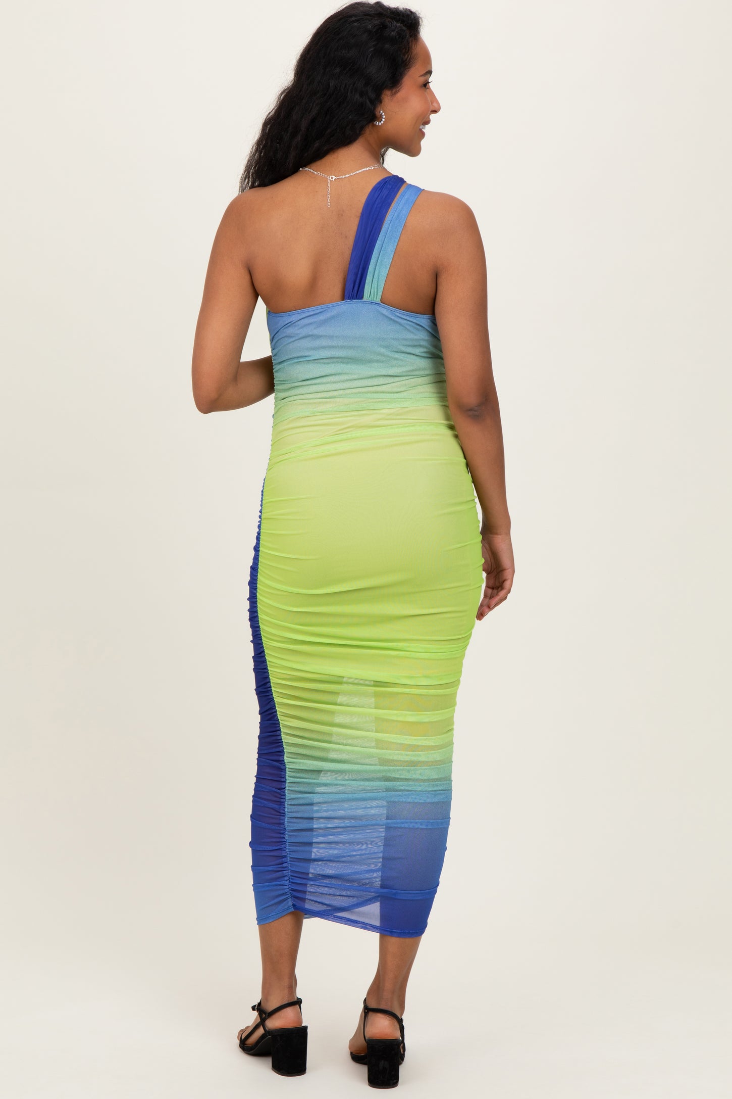 Lime Ombre Mesh One Shoulder Maternity Midi Dress