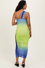 Lime Ombre Mesh One Shoulder Maternity Midi Dress