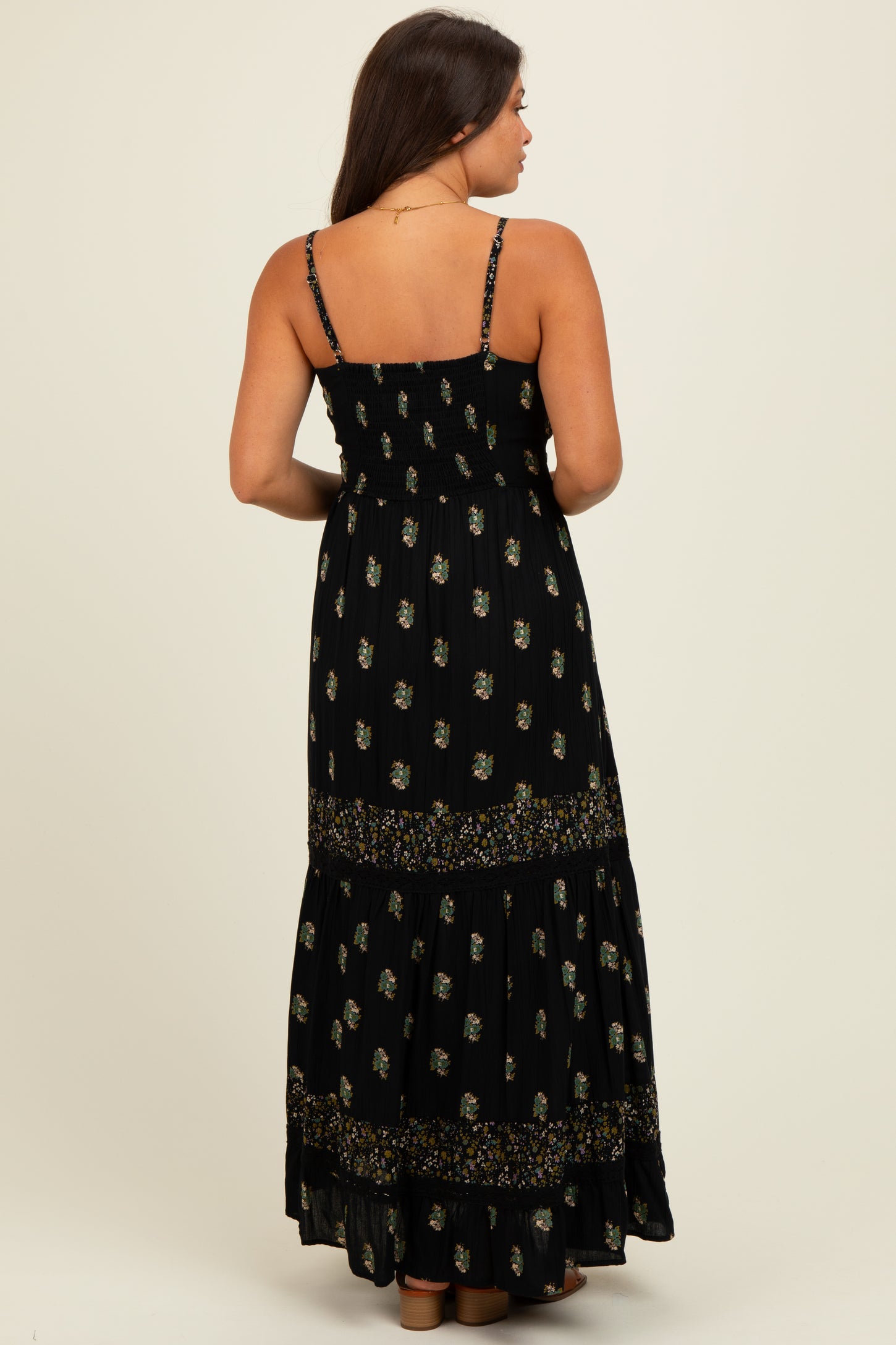 Black Printed Twist Front Cutout Maternity Maxi Dress
