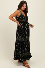Black Printed Twist Front Cutout Maternity Maxi Dress