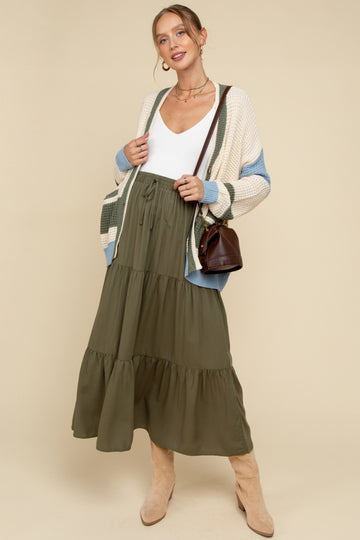 Cream Chunky Knit Colorblock Button-Up Maternity Cardigan