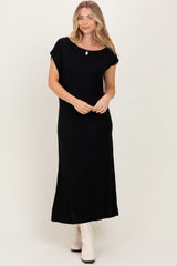 Black Short Sleeve Maxi Sweater Dress