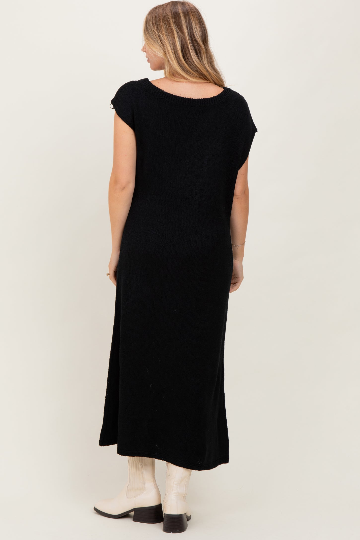 Black Short Sleeve Maxi Sweater Dress