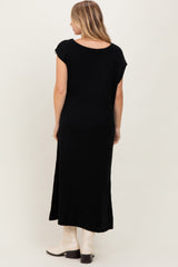 Black Short Sleeve Maxi Sweater Dress