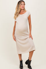 Cream Short Sleeve Maternity Maxi Sweater Dress