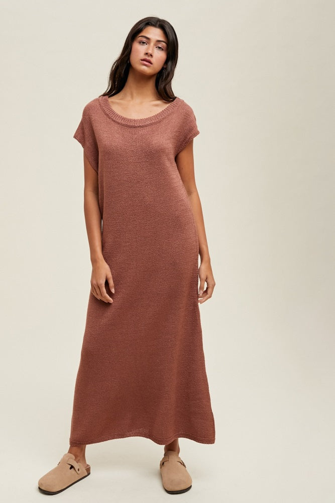 Rust Short Sleeve Maternity Maxi Sweater Dress