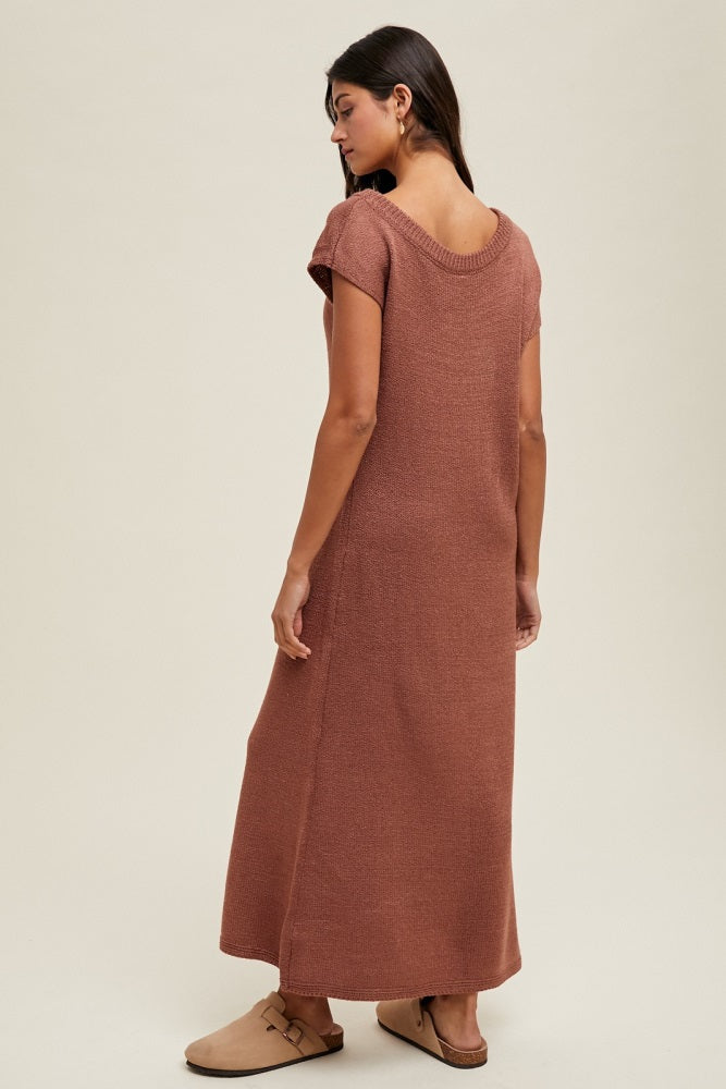 Rust Short Sleeve Maxi Sweater Dress