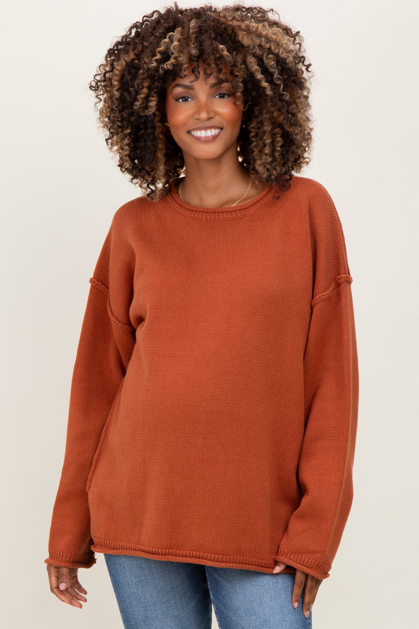 Brick Oversized Exposed Seam Maternity Sweater