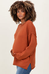 Brick Oversized Exposed Seam Maternity Sweater