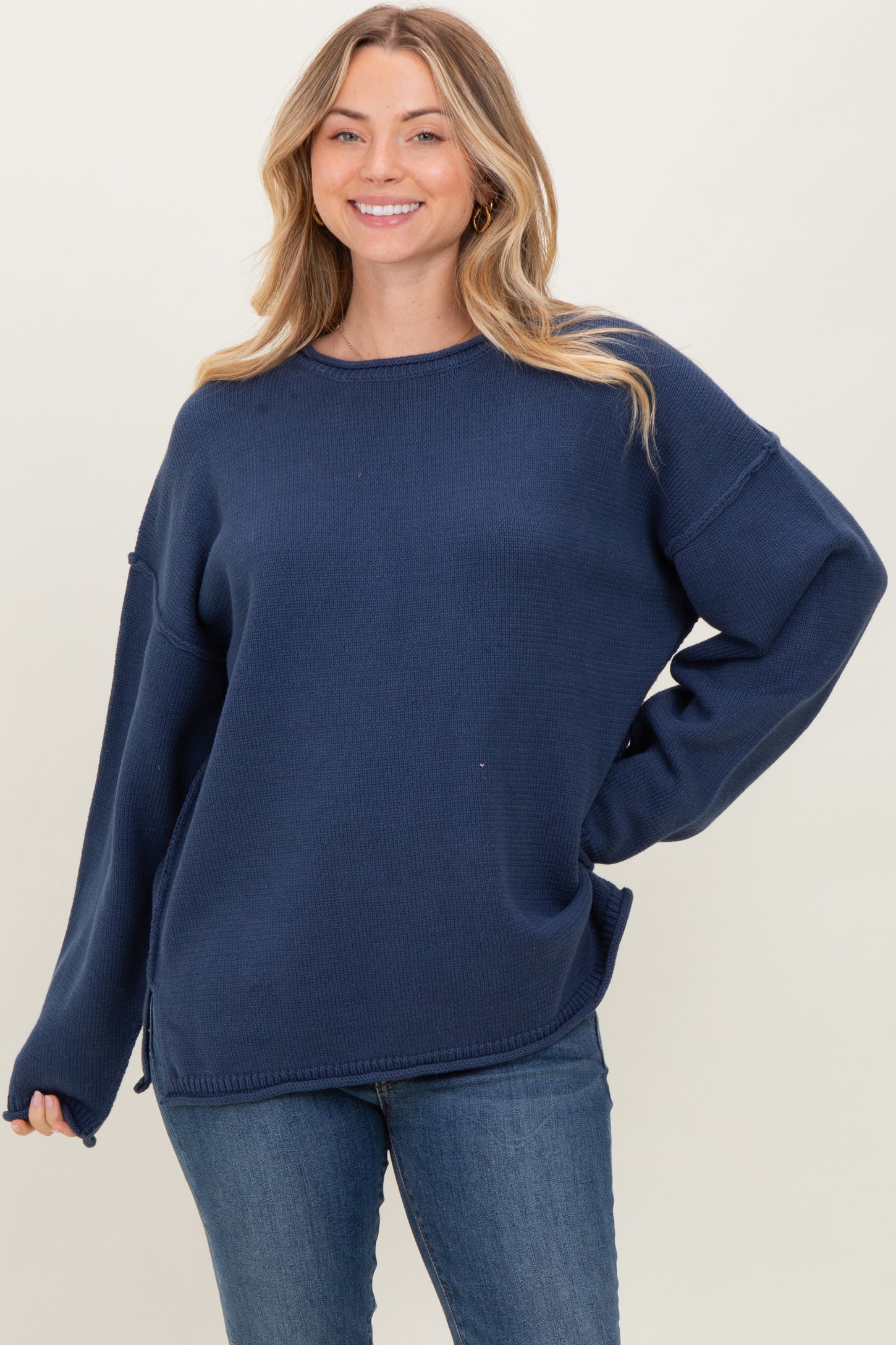 Navy Oversized Exposed Seam Sweater