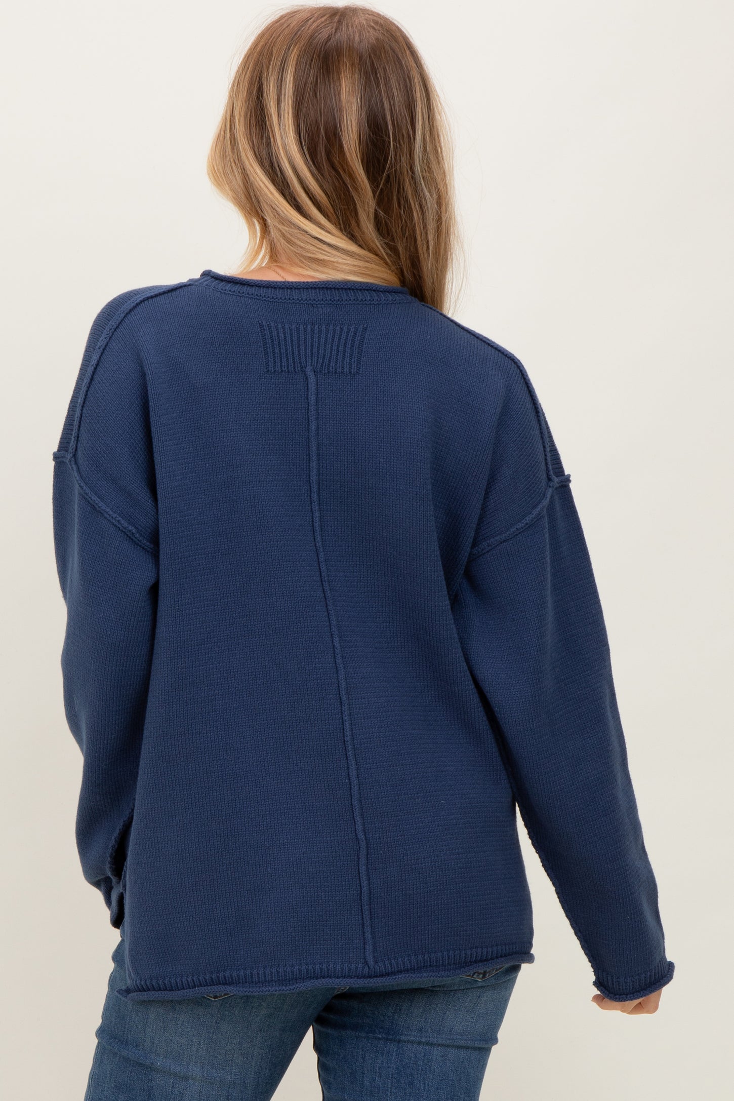 Navy Oversized Exposed Seam Sweater
