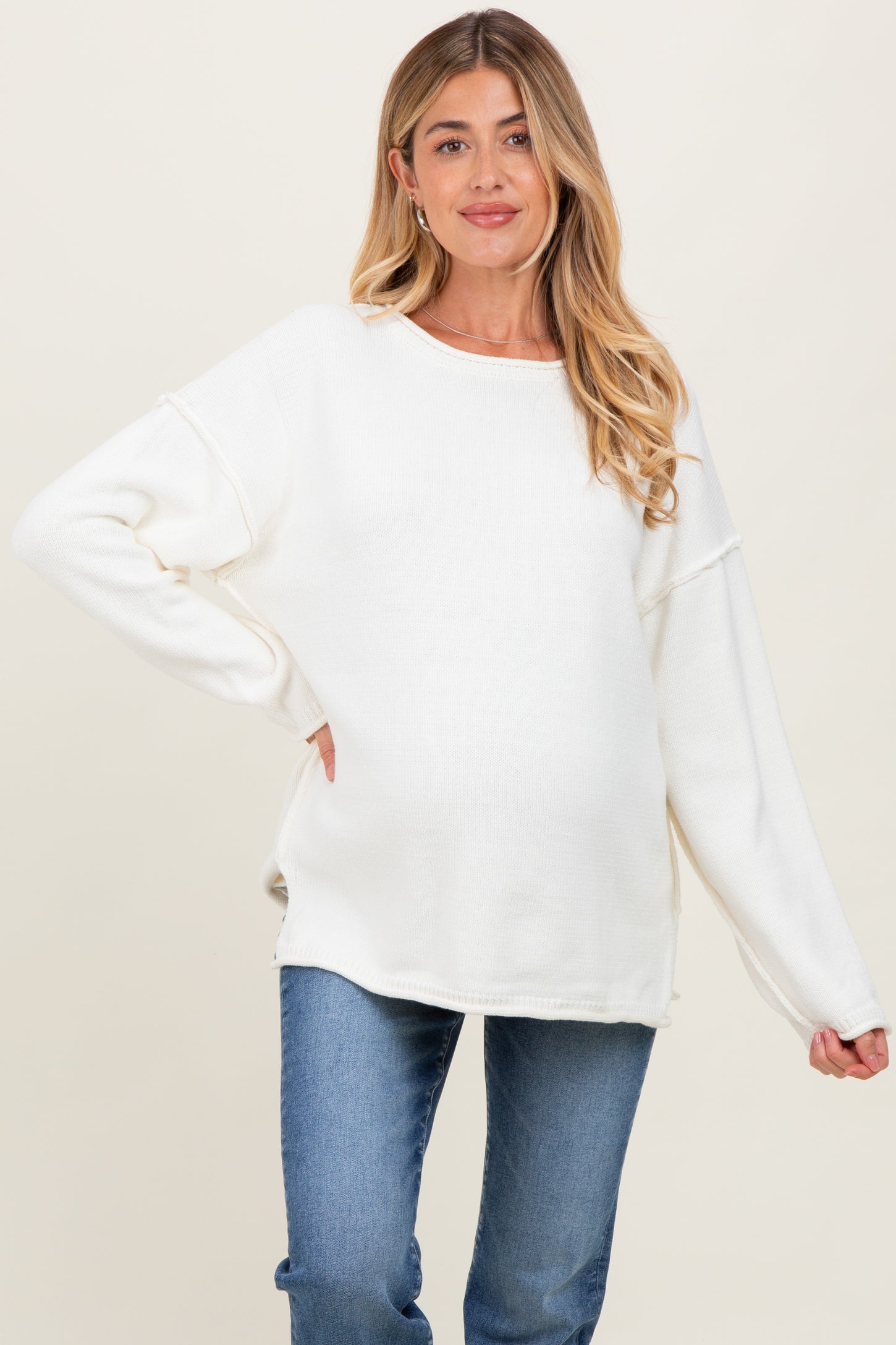 Ivory Oversized Exposed Seam Maternity Sweater