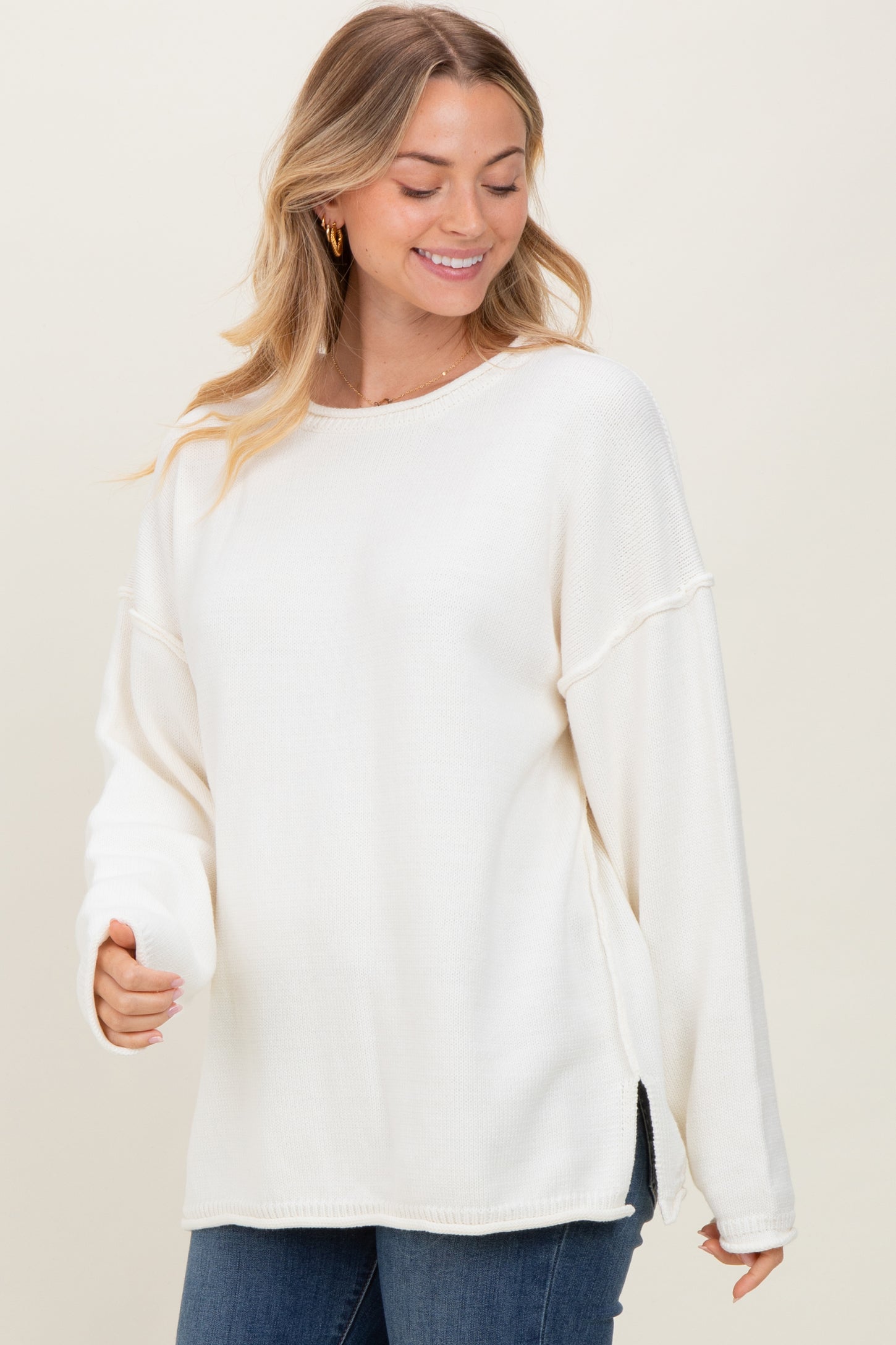 Ivory Oversized Exposed Seam Sweater