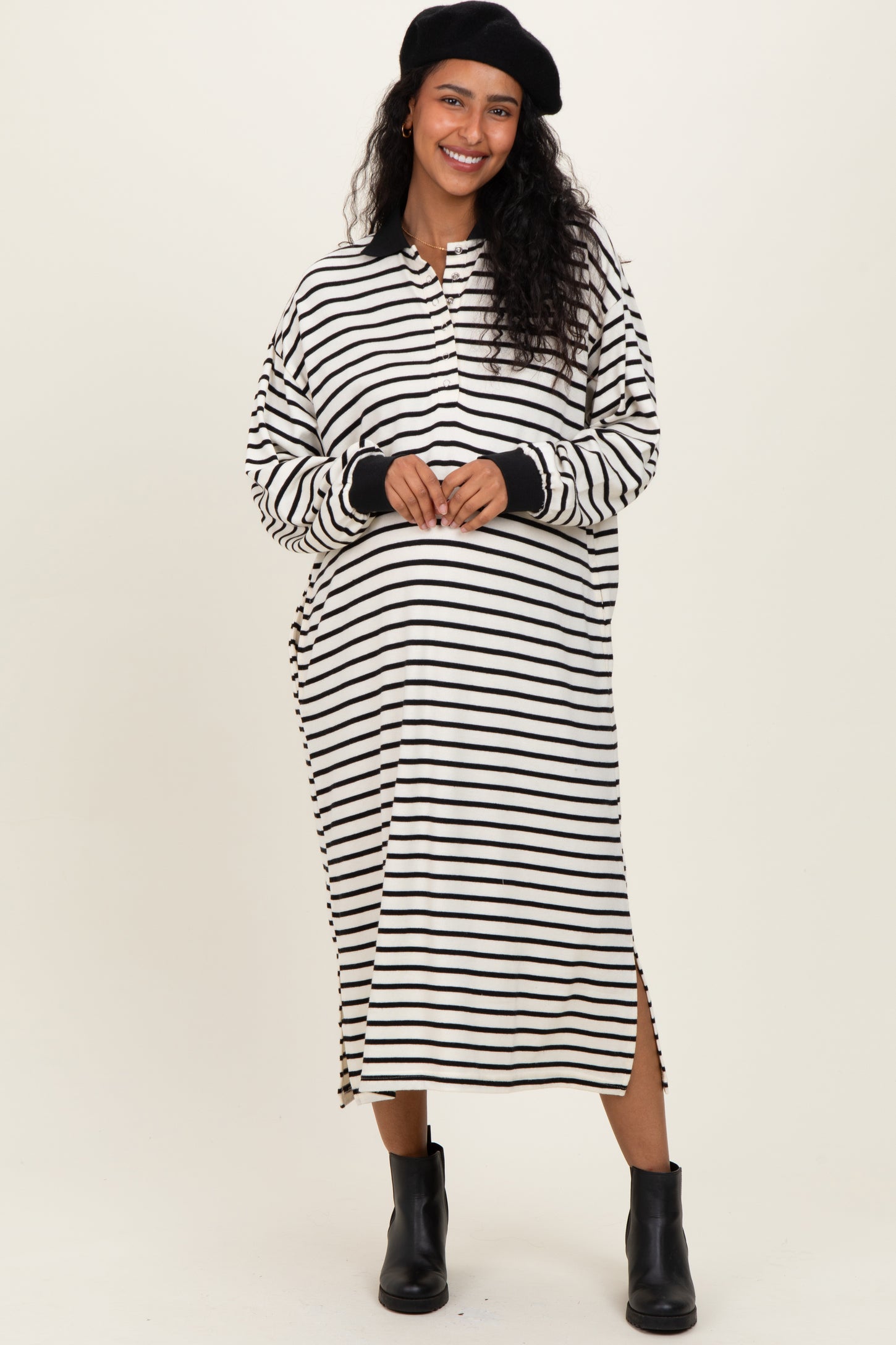 long sleeve striped maternity dress Bright Blue Stripe Long Sleeve Maternity Shirt Midi Dress