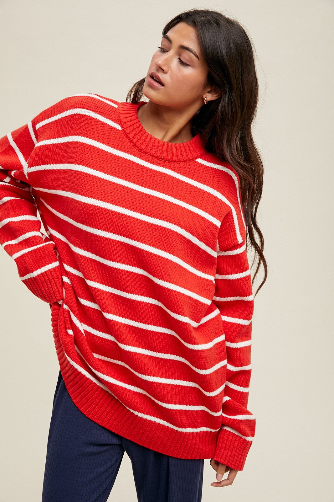 Red Striped Oversized Sweater– PinkBlush