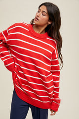 Red Striped Oversized Maternity Sweater