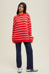 Red Striped Oversized Sweater