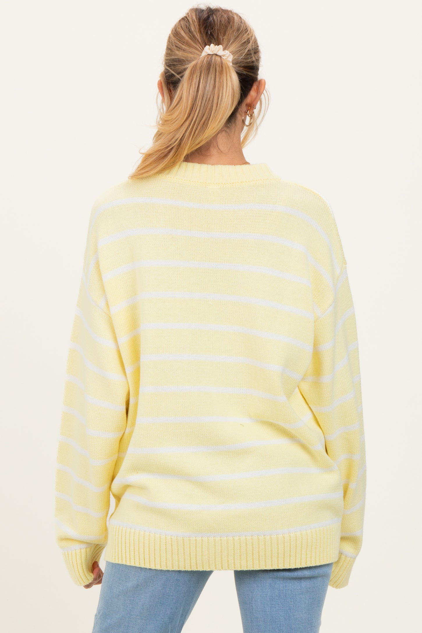 Yellow Striped Oversized Maternity Sweater