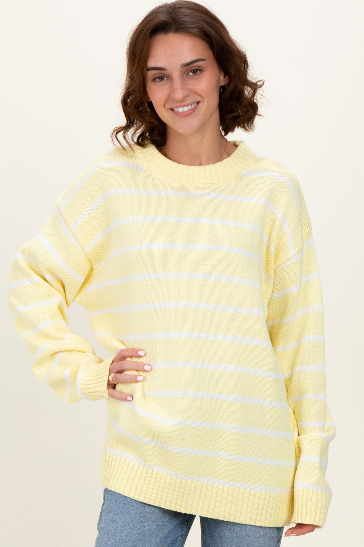 Yellow Striped Oversized Maternity Sweater