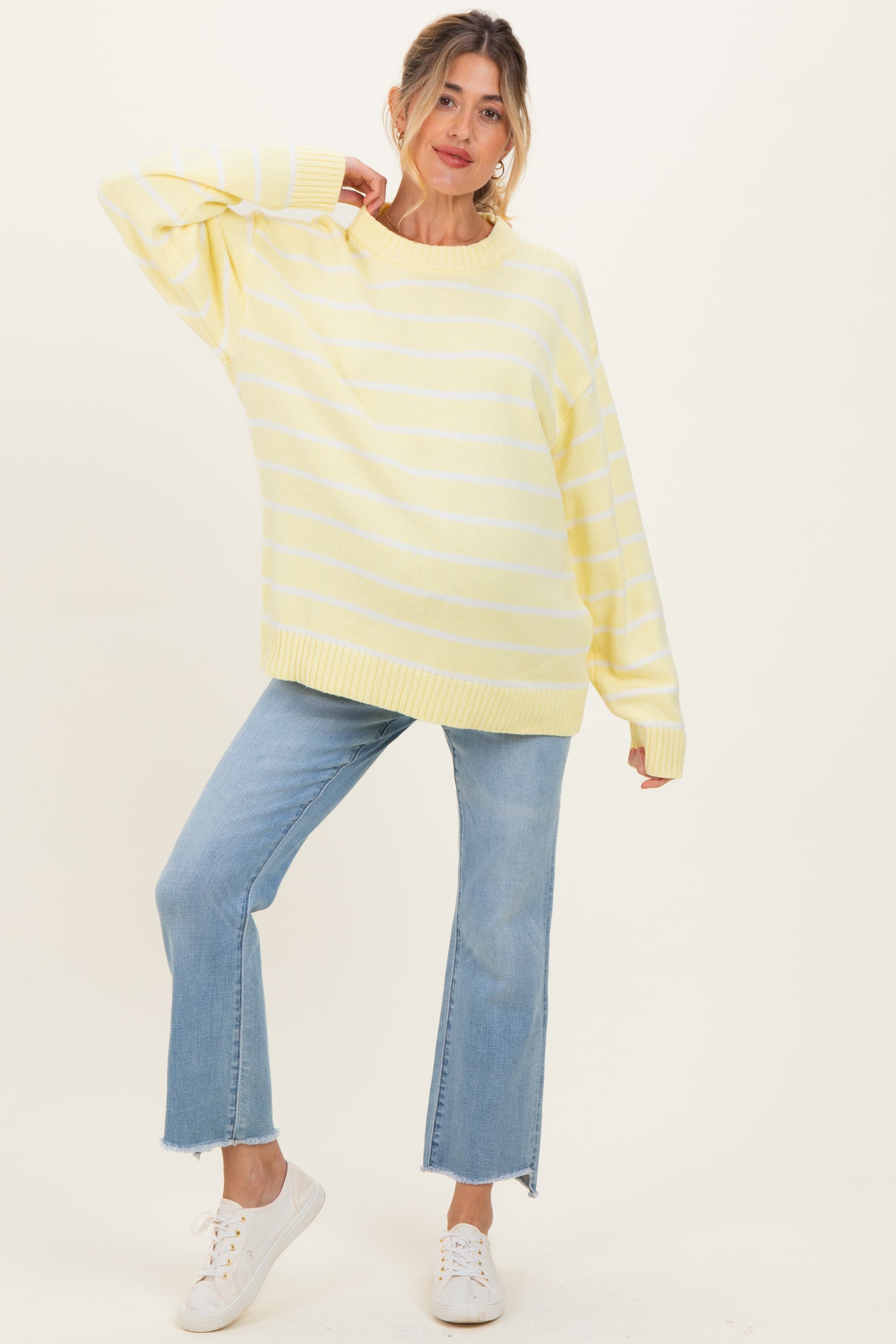 Yellow Striped Oversized Maternity Sweater