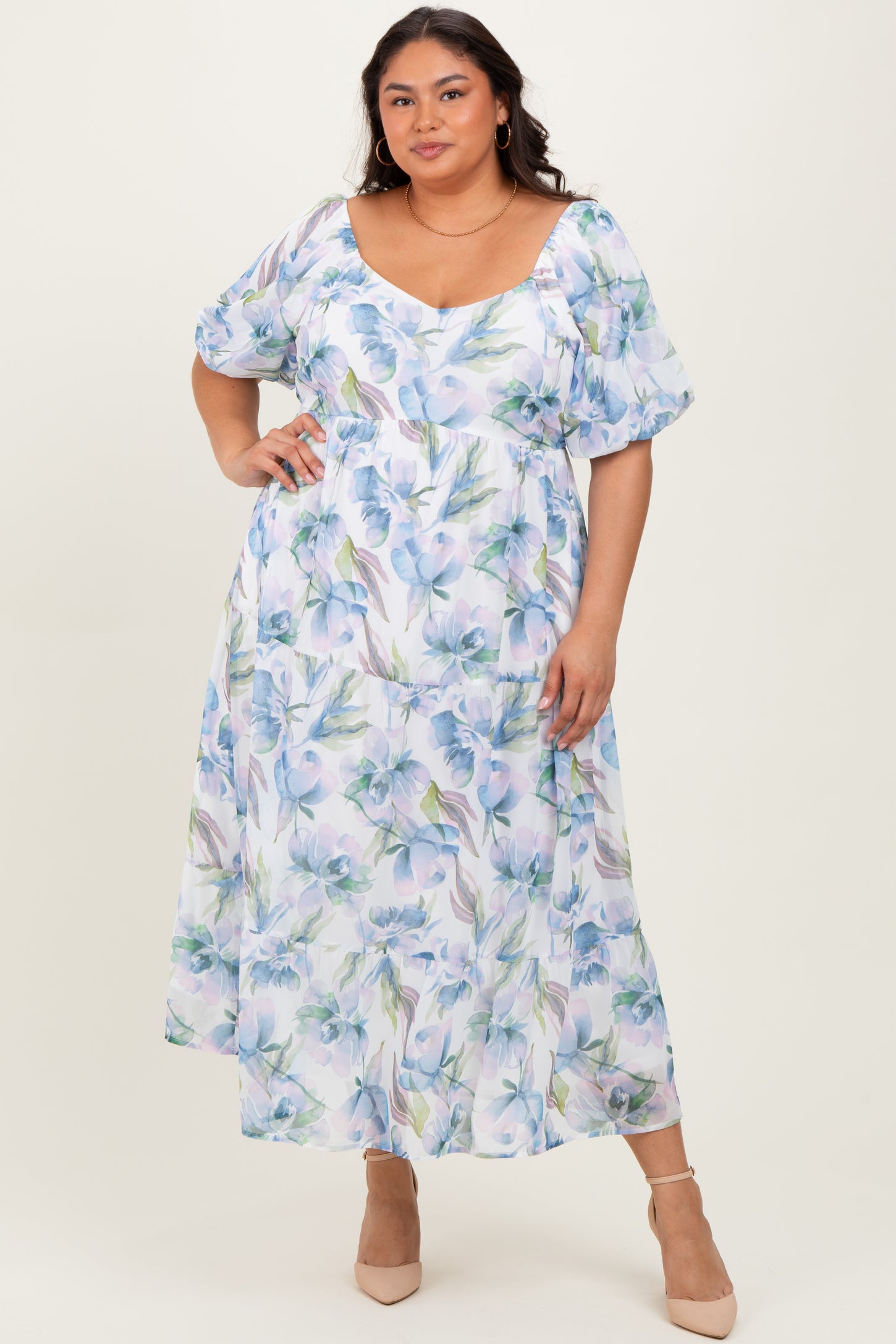 blue floral chiffon midi dress Roman Blue Floral Print Wrap Chiffon Midi Dress FR 42 (EU 40) Womens