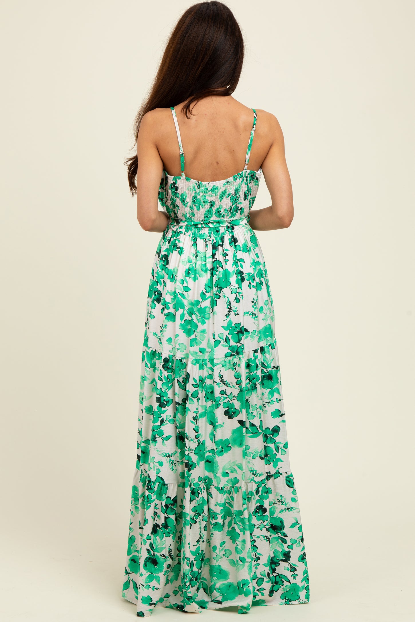 Green Floral Tiered Sleeveless Sash Tie Maxi Dress PinkBlush Green Floral Tiered Sleeveless Sash Tie Maxi Dress PinkBlush