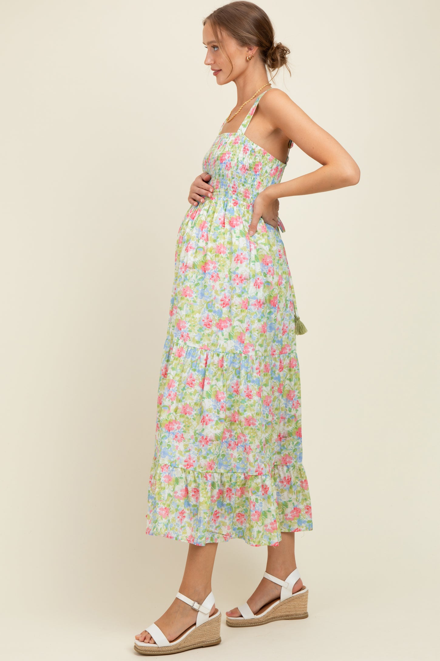 maternity cotton maxi dress Long Sleeve Empire Waist Maxi Dress