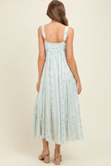 Light Blue Cotton Floral Square Neck Sleeveless Maternity Maxi Dress