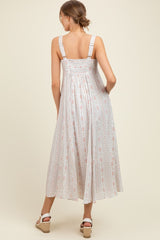 Light Gray Cotton Floral Square Neck Sleeveless Maternity Maxi Dress