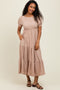 Mocha Solid Textured Tiered Shirt Sleeve Maxi Dress