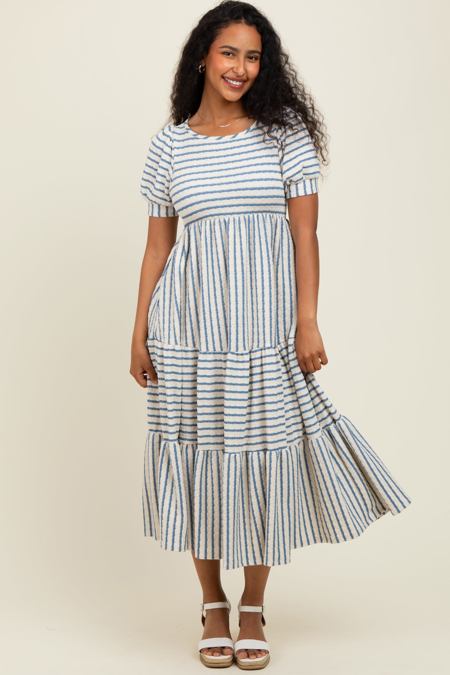 black and blue dress roman originals Cream Striped Blue Lining Collar Dress – Shoptwosummers