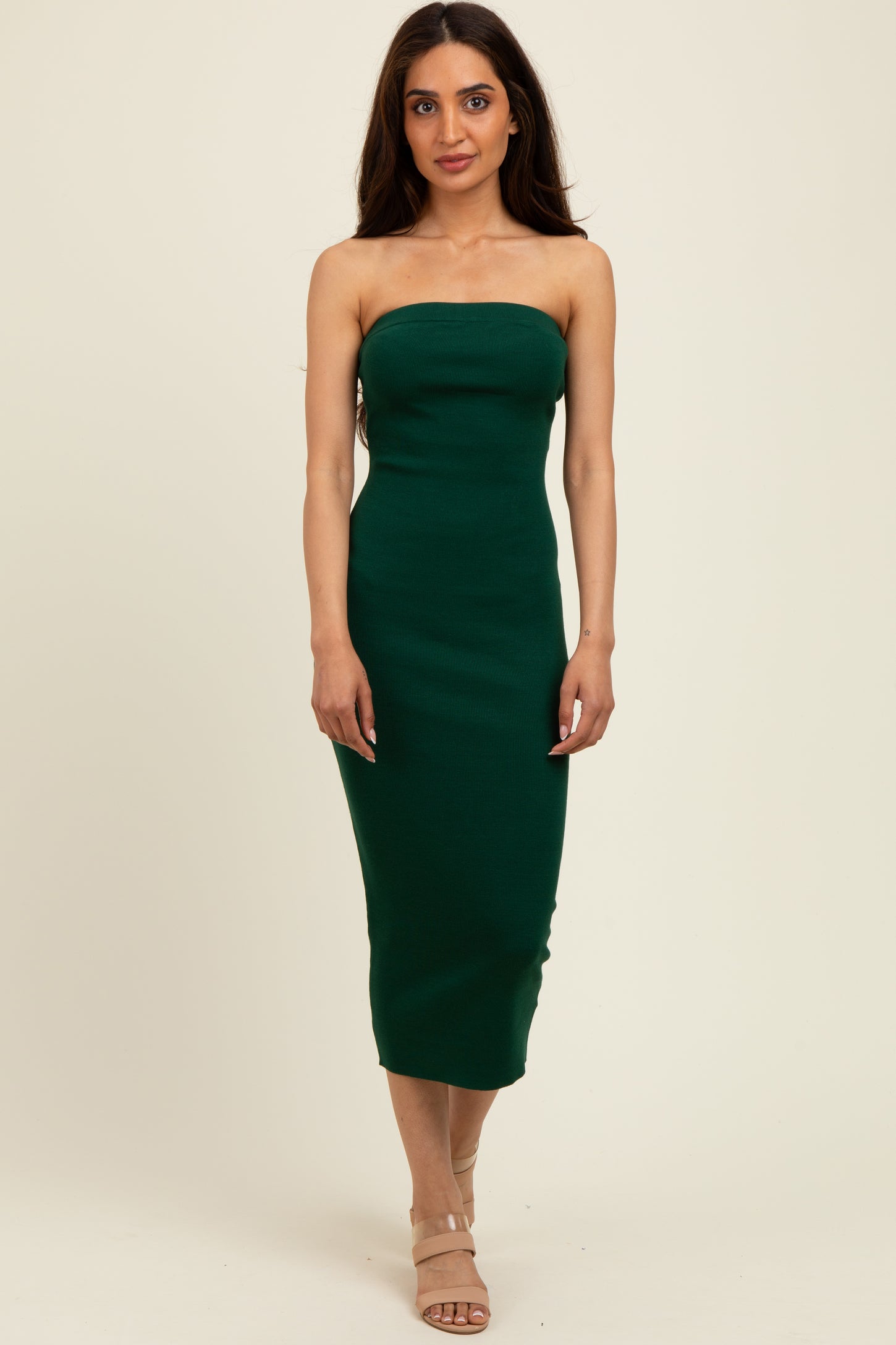 Hunter Green Fitted Tube Knit Midi Dress – PinkBlush