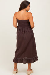 Brown Smocked Tube Maternity Midi Dress