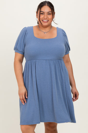 Vintage Denim Puff Rib Plus Babydoll Dress