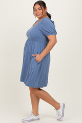 Vintage Denim Puff Rib Plus Babydoll Dress