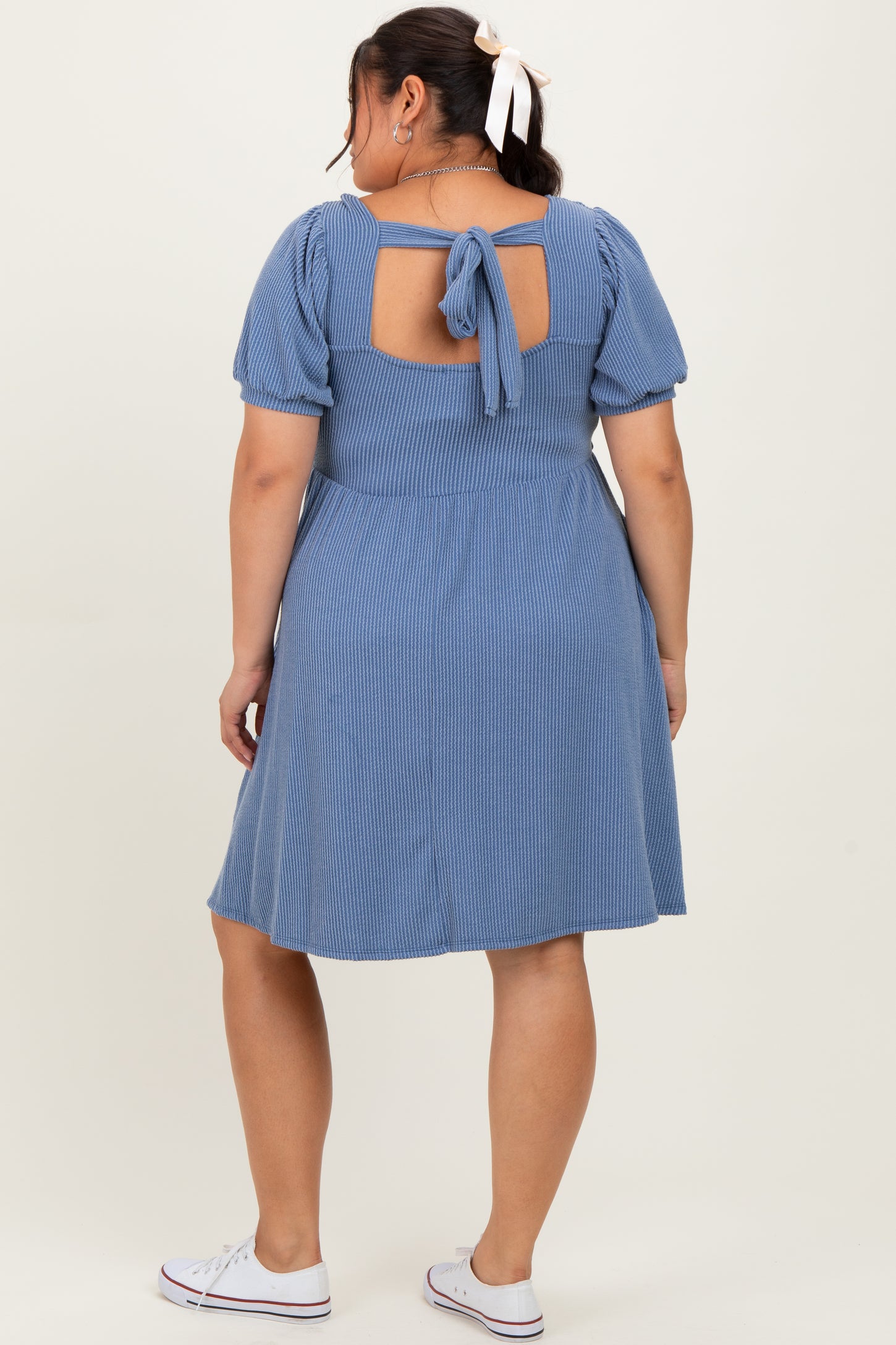 Vintage Denim Puff Rib Plus Babydoll Dress