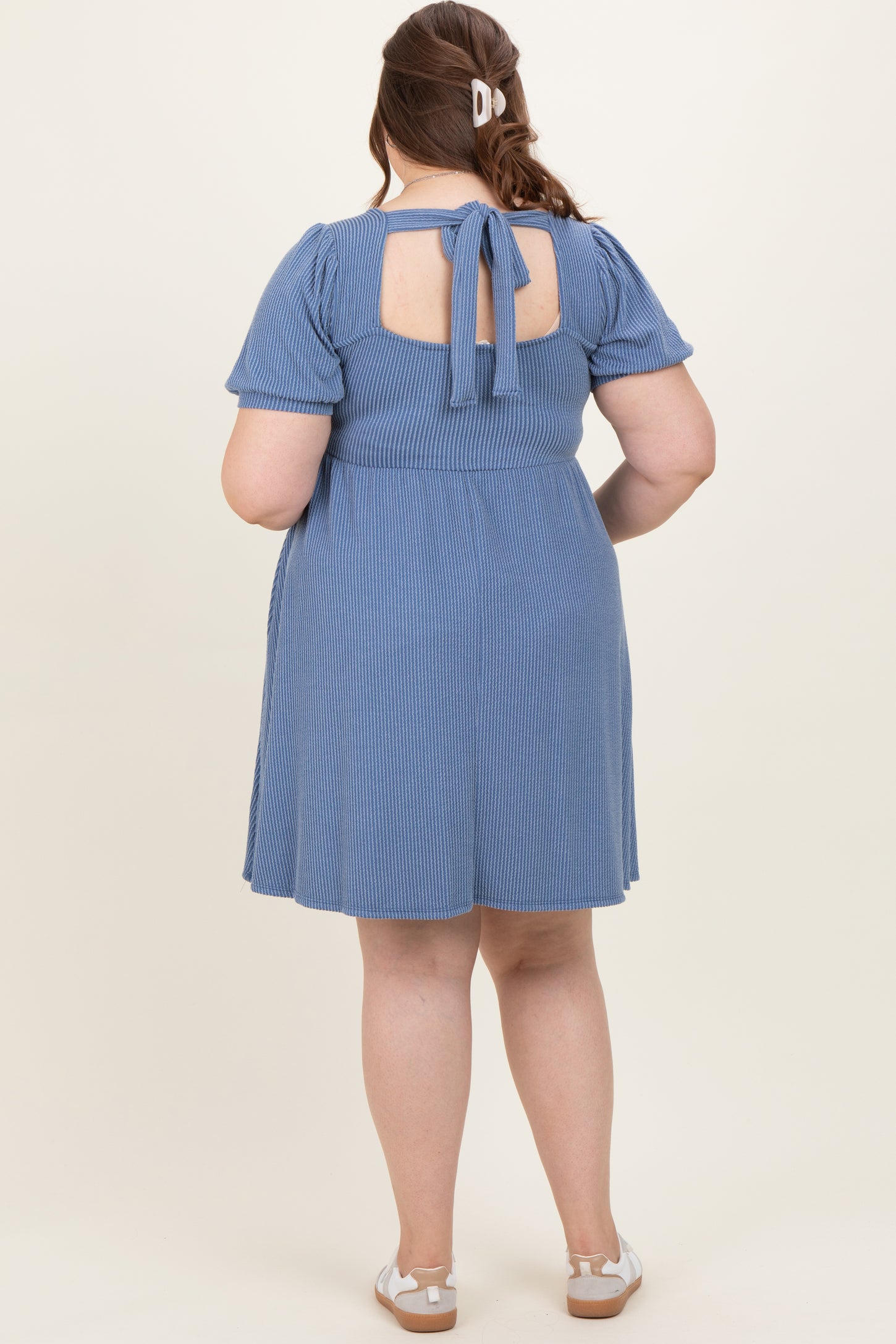 Vintage Denim Puff Rib Plus Maternity Babydoll Dress