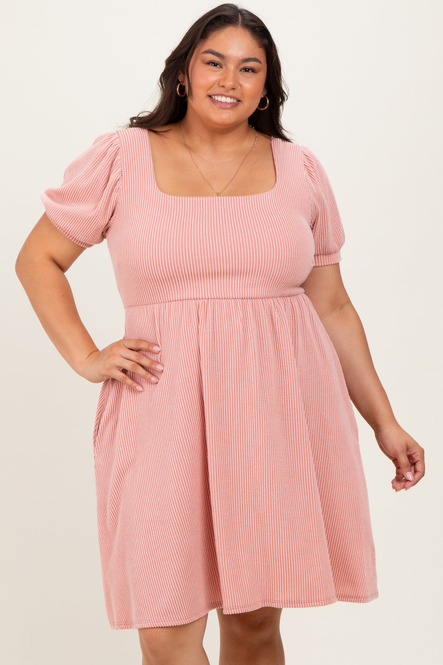 Rose Puff Rib Plus Babydoll Dress