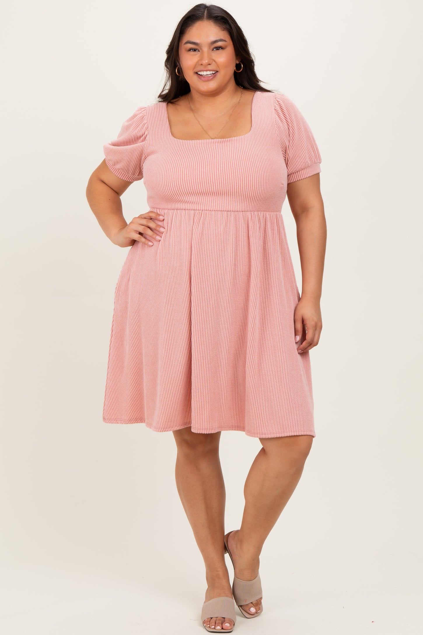 Rose Puff Rib Plus Maternity Babydoll Dress – PinkBlush Rose Puff Rib Plus Maternity Babydoll Dress – PinkBlush