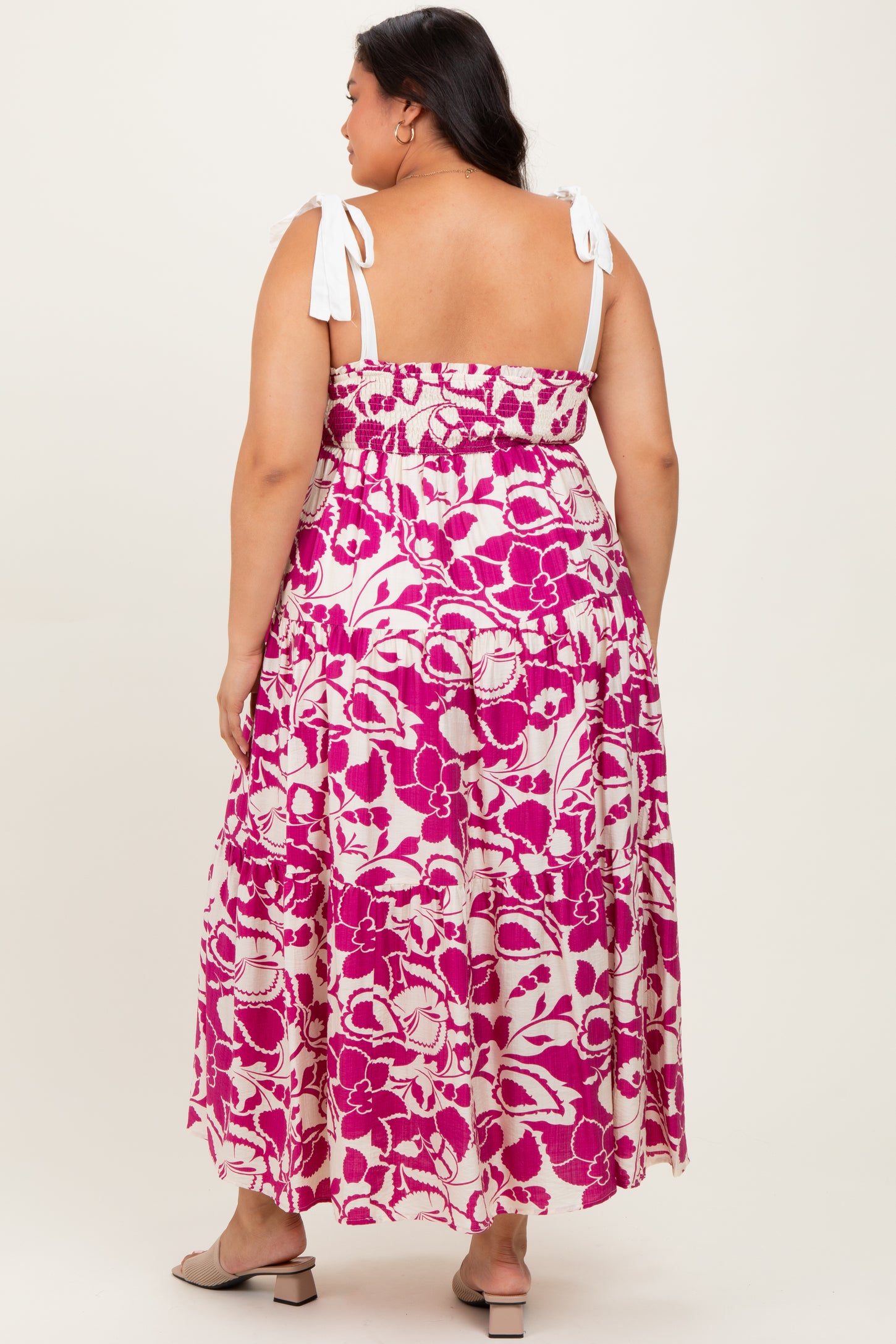 Fuchsia Floral Print Smocked Plus Maxi Dress